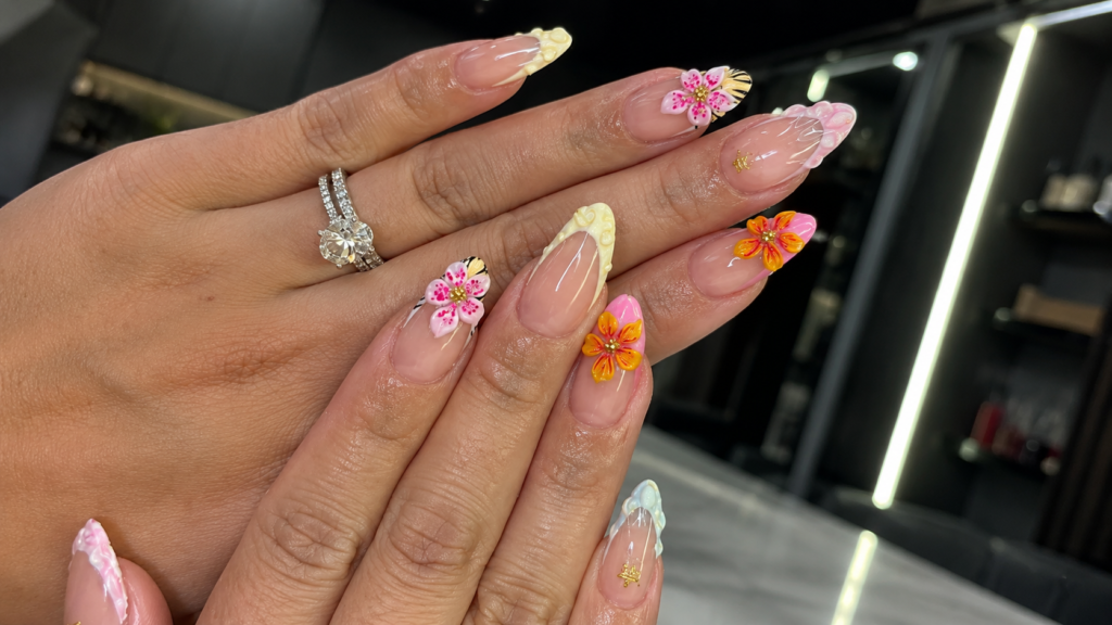 3D Floral French Tip Nails