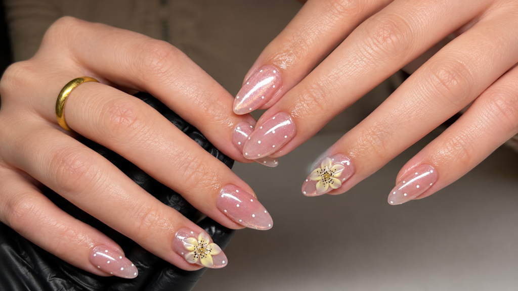 3D Floral Polka Dot Nails