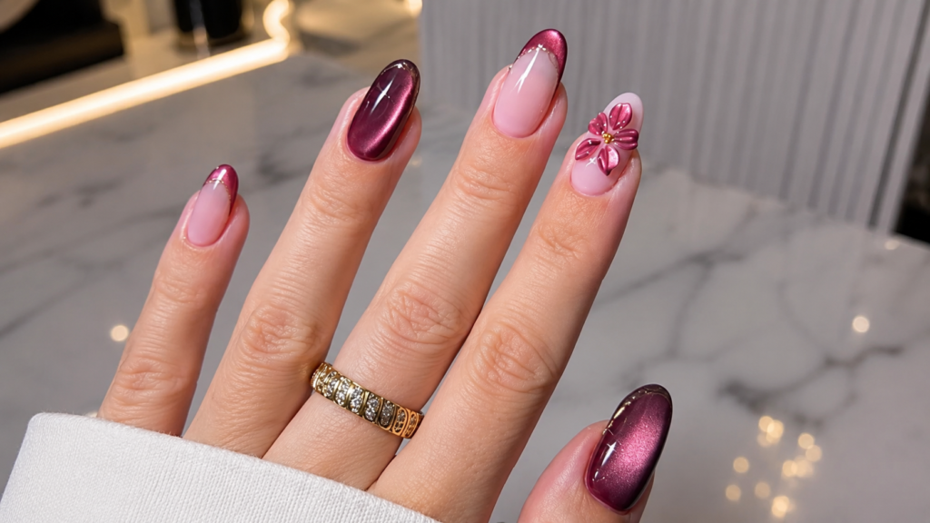 Cat Eye 3D Floral Nails