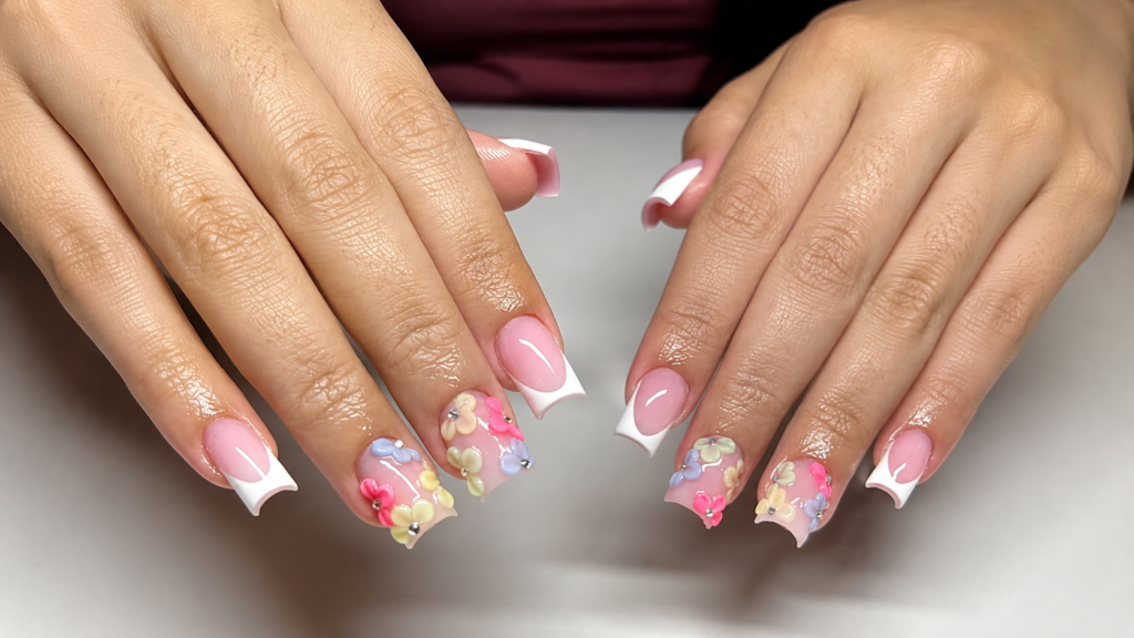 Pastel 3D Flower French Manicure