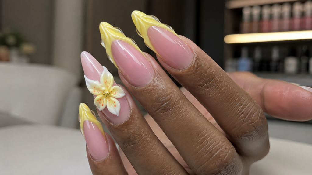Yellow Flame 3D Floral Nails
