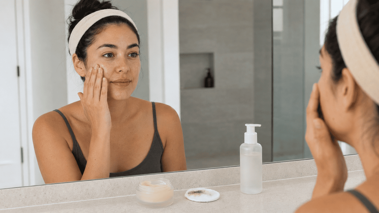 Cleansing balm and gentle face wash beside removed makeup and sunscreen