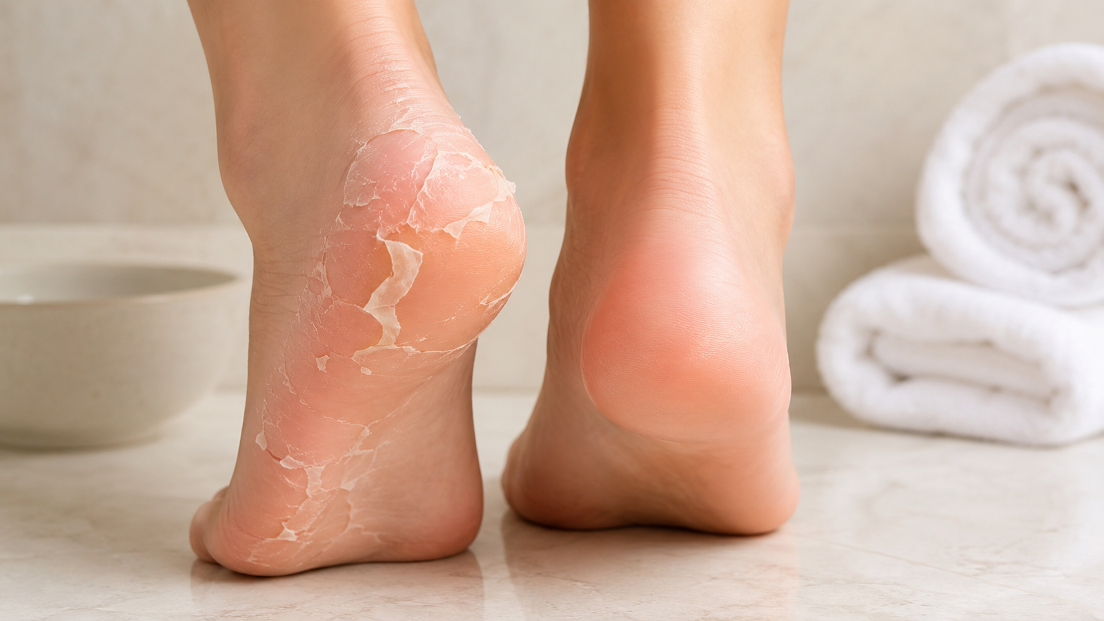 Heel peel mask results showing naturally peeling skin and smoother heels after treatment.